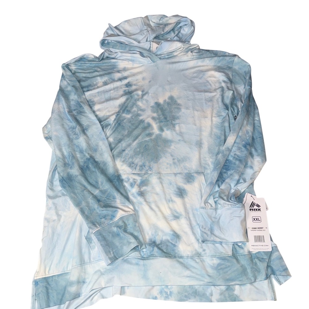 RBX‎ Active Womens Tie Dye Hoodie Sweatshirt Long Sleeve Blue White XXL